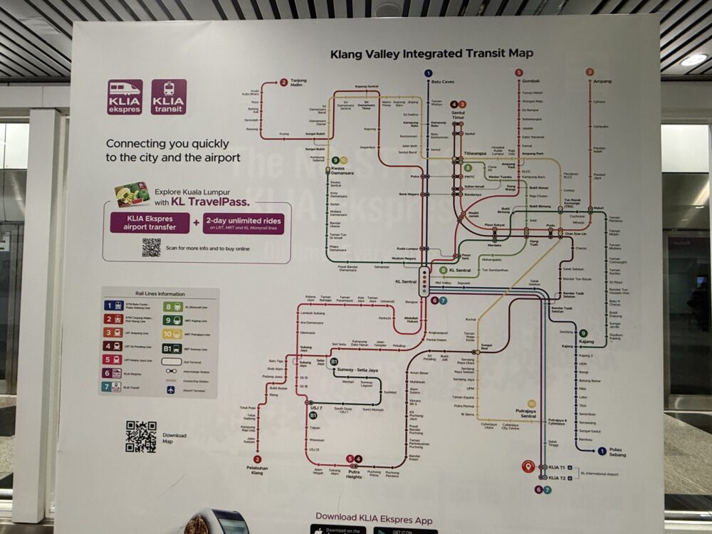 クアラルンプール都市圏の鉄道路線図(KLIAエクスプレス・KLIAトランジット)