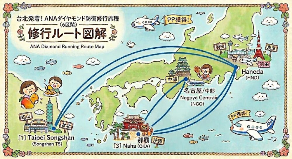 修行ルートを地図上に示したイラスト