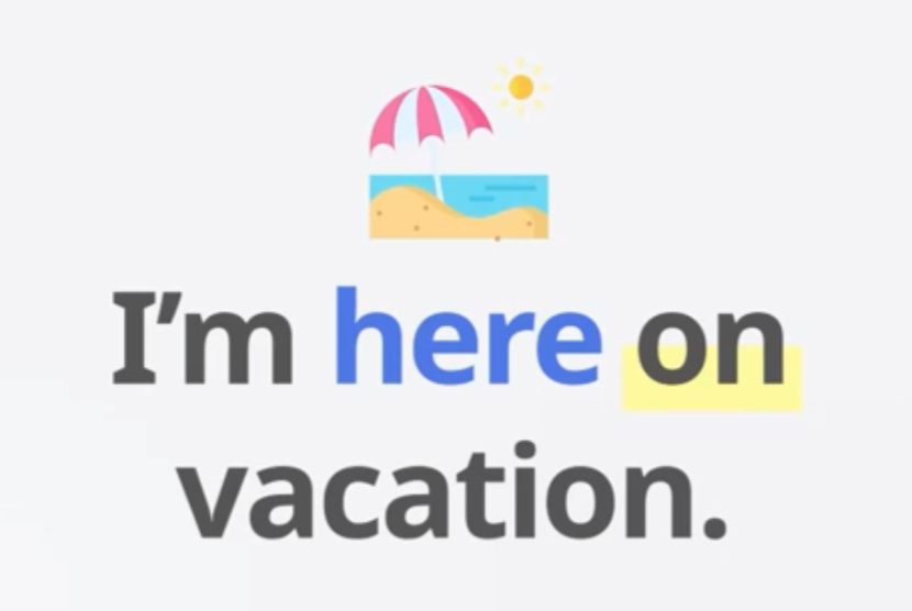 入国審査の答え「I'm here on vacation.」の練習画面