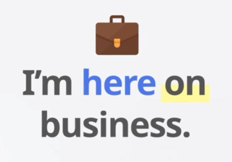 入国審査の答え「I'm here on business.」の練習画面