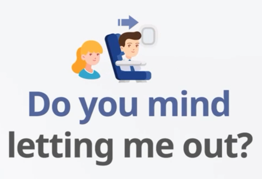 スピークのトラベルコースで表示された「Do you mind letting me out?」のフレーズ画面
